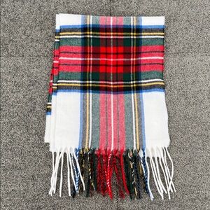 Plaid Tartan Scarf with Fringe Unisex Neck Winter Outer 46" Snow Red White Green